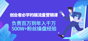 搞流量营销课：创业者必学，500W+粉丝操盘经验【教你如何搞流量】-欢迎访问本站